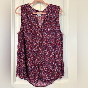 Liz Claiborne red floral print tank small button detail dainty floral print XXL
